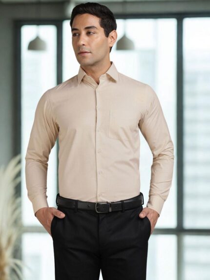 Men’s Beige Formal Shirt | Slim Fit Office Wear Shirt